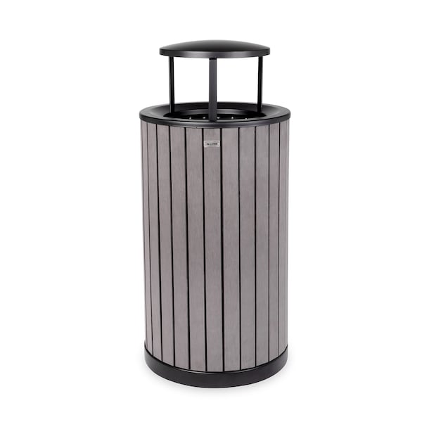 Alpine Industries 32 Gallon Gray All-Weather Slatted Wood Style Panel Steel Commercial Outdoor Trash Can Receptacle ALP4400-01-GRY-RB - main
